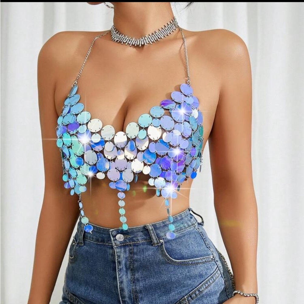 Festival Princess Sequin Chain Halter Top NEW 🏷️